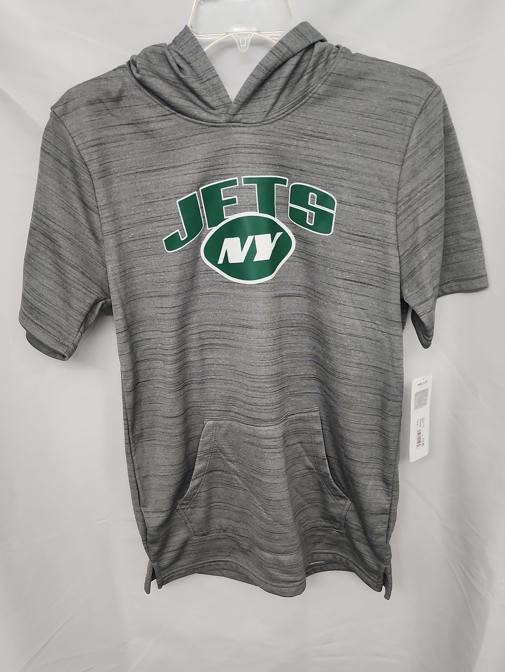 NFL Boys XL (16/18) New York Jets Gray Short-Sleeve Hoodie with Green Logo New
